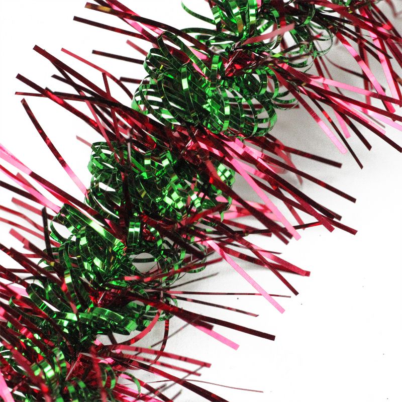 Northlight 50' x 3" Unlit Shiny Red/Green Spiral Center Tinsel Christmas Garland, 3 of 5