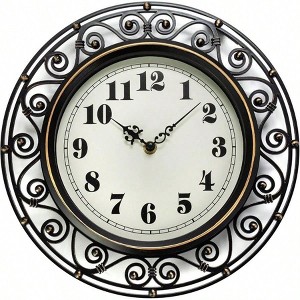Decorative Iron Style Wall Clock 12 Inch Silent Operated Vintage Elegant Retro Clocks for Living Room Kitchen Office - 1 of 4