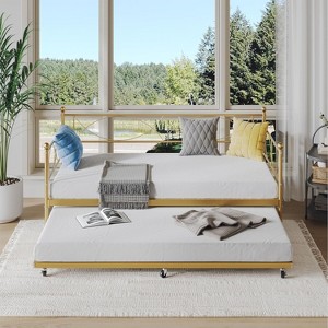 Twin Metal Daybed with Lockable Trundle, Modern Space-Saving Sofa Bed Frame with Steel Slat Support for Bedroom & Guest Room - 1 of 4