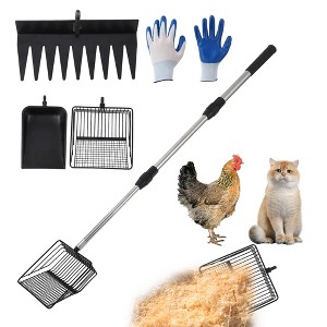 EcoSummer 3-in-1 Chicken Poop Scooper with Rake & Shovel, Adjustable Stainless Steel Handle, Coop Cleaning Tool. - 1 of 4