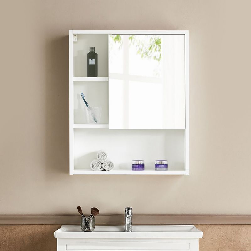 Basicwise Wall Mount Bathroom Mirrored Storage Cabinet with Open Shelf | 2 Adjustable Shelves Medicine Organizer Storage Furniture, 3 of 8