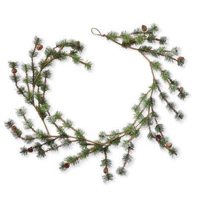 tag 5 ft Icy Pine Garland Pine Tree Twigs with Pinecones Garland Christmas Tree Staircase Mantel Fireplace Home Decorations Plastic