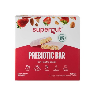 Supergut Prebiotic Bars for GLP-1 Craving Control & Digestive Health - Strawberry Almond - 10ct