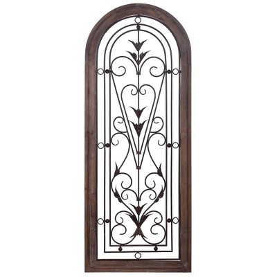 Traditional Scroll Iron Design Wood Framed Wall Art Brown - StyleCraft: Rustic Vertical Metalwork, 50" Height