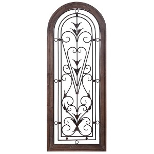 Traditional Scroll Iron Design Wood Framed Wall Art Brown - StyleCraft: Rustic Vertical Metalwork, 50" Height - 1 of 4