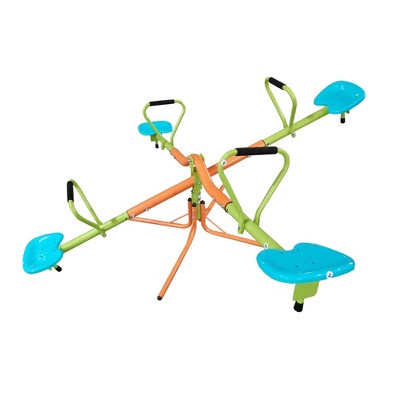 Vynxaria Outdoor playground four seats seesaw for kids 360 degree rotating sturdy plastic seat seesaw for kids seesaw blue and green for kids age 3+