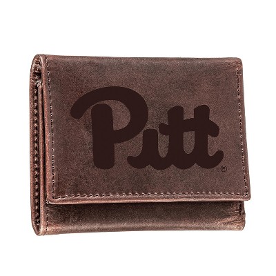 Evergreen NCAA Pitt Panthers Brown Leather Trifold Wallet Officially Licensed with Gift Box