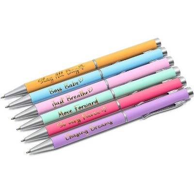 Paper Junkie 6-Pack Colorful Ballpoint Pens Gift Set with Motivational Quotes, 6 Designs (5.5 in)