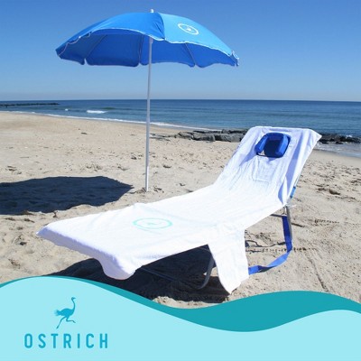 Blue and White Striped Portable Chaise Lounge with Cushions