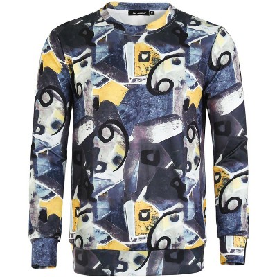 Lars Amadeus Men's Geometric Printed Crew Neck Hip Hop Pullover Sweatshirts