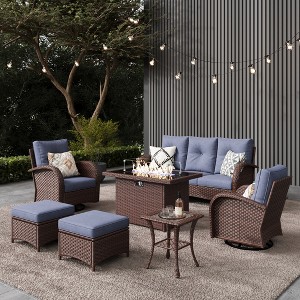 LayinSun Outdoor Patio Furniture Set, Brown Rattan Wicker Sectional Swivel Rocker Chairs Sets - 1 of 4