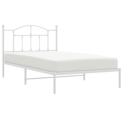 vidaXL White Metal Bed Frame with Headboard - Single Bed with Robust Steel Construction