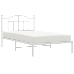 vidaXL White Metal Bed Frame with Headboard - Single Bed with Robust Steel Construction - 1 of 4