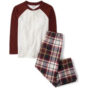 The Children's Place Boys Long Raglan Sleeve Plaid Henley Pajamas - 1 of 3