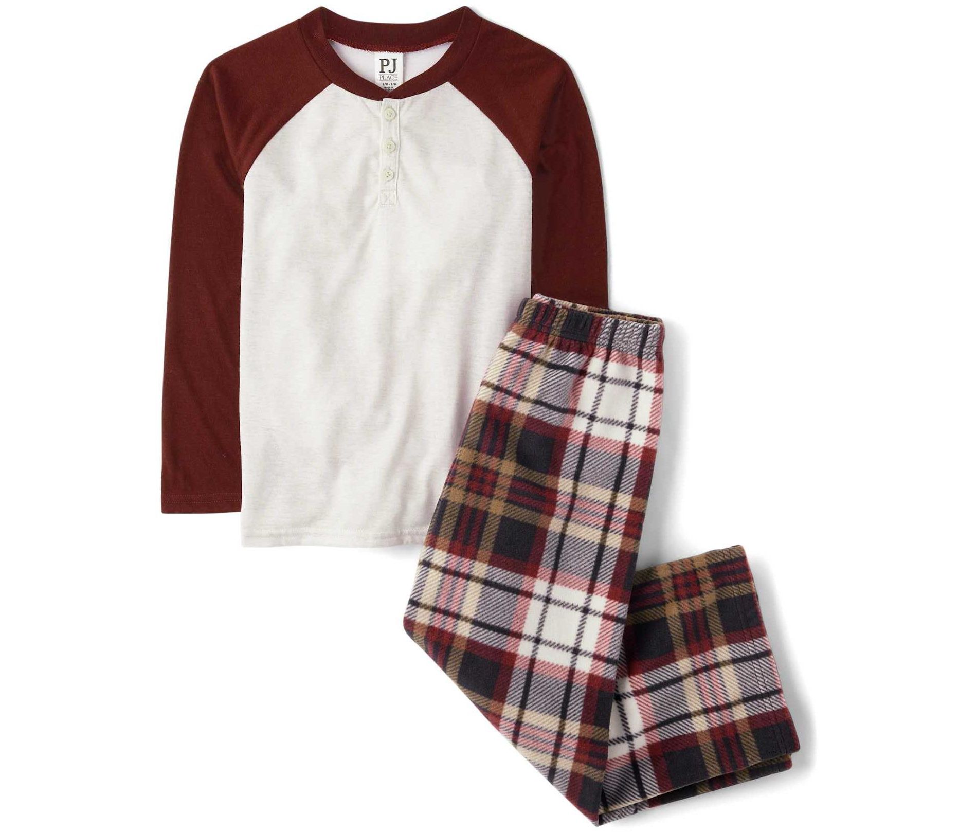 The Children's Place Boys Long Raglan Sleeve Plaid Henley Pajamas