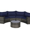 Outdoor Sofa Set, Sectional Half-Moon Sofa, PE Wicker Sofa With Cushions, Sofa Set with Tempered Glass Round Coffee Table-Coolbibila - 4 of 4