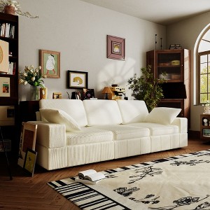 Famapy White 3 Seater Living Room Sofa Corduroy High Strength Sponge Wooden Frame - 1 of 4