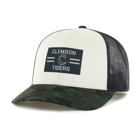 Clemson Tigers Leather South Carolina Patch Trucker Hat-(State Tiger Paw) Camo/Black OSFM / Orange