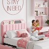Boucle Upholstered Bed Frame with 2 Drawers & Bookcase Headboard, No Box Spring Needed, Easy Assembly for Kids/Girls - 4 of 4