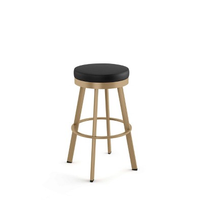 Amisco Swice Upholstered Counter Height Barstool Black/Gold: 26" Round Faux Leather, Steel Frame, 300 lbs Capacity