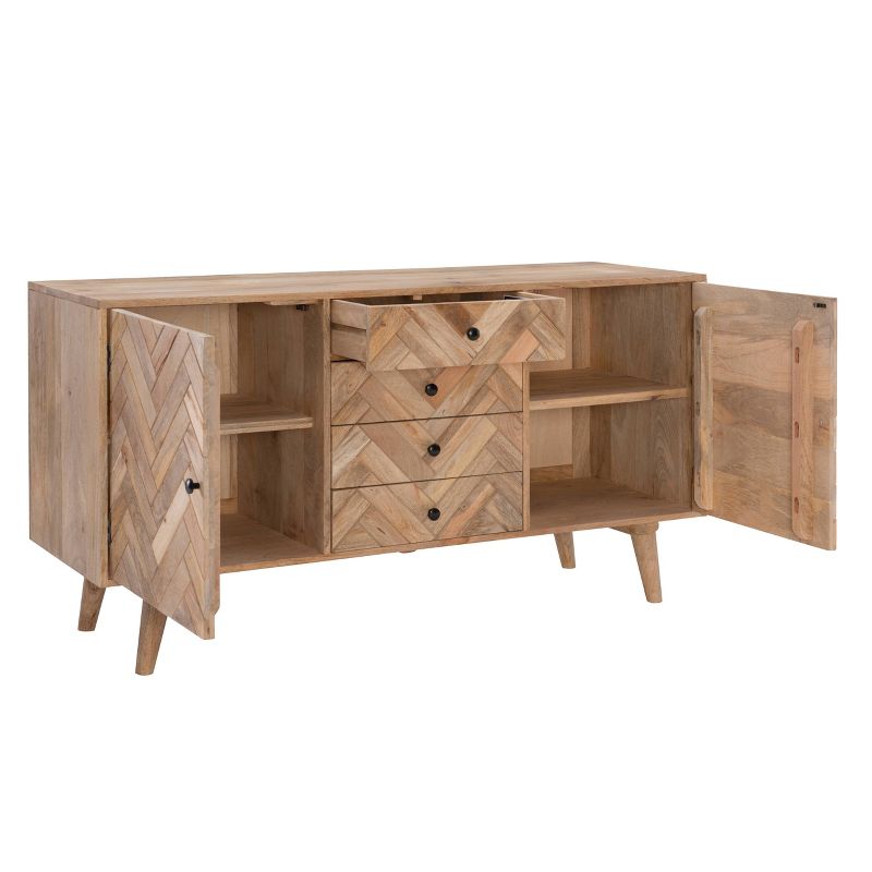 57&#34; Lachlan Solid Wood Chevron Pattern Storage Console 4 Drawer 2 Cabinets Natural - Powell, 4 of 16