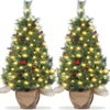 GustoWave 3 ft Pre-Lit Artificial Christmas Tree Tabletop with 78 Warm White Lights,Flocked Potted Christmas Tree with Berry Clusters,Green - 2 of 4