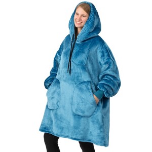 PAVILIA Wearable Blanket Hoodie Adults, Faux Shearling Cozy Oversized Hooded Sweatshirt, Warm Fleece Two Pockets - 1 of 4