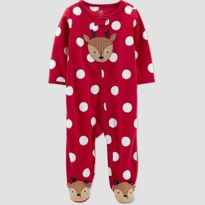 Image of Carter's Just One You® Baby Girls' Reindeer Dot Footed Pajama - Red 3M