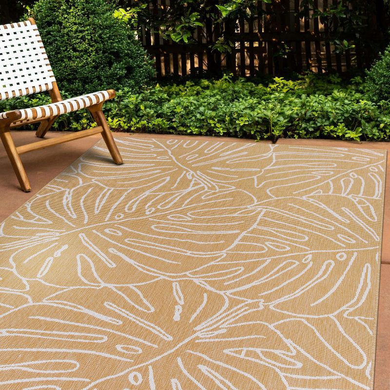 World Rug Gallery Contemporary Tropical Leaves Weather Resistant Reversible Indoor/Outdoor Area Rug, 2 of 10