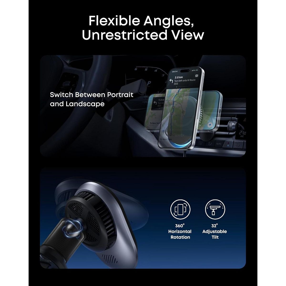 Anker Prime Qi2 25W MagSafe Wireless Car Charger Mount, AirCool Phone Holder with Vent Clip, for iPhone 17-12 Series & More (Adapter Included) - thumbnail 8
