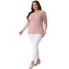 Agnes Orinda Women's Plus Size Ribbed Knit V-Back Pullover Elegant T-shirts - 3 of 4