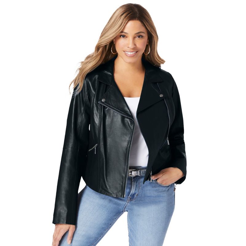 Jessica London Women's Plus Size Leather Moto Jacket, 1 of 3