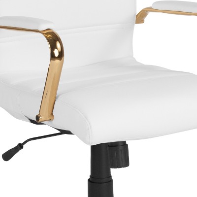Luxurious Mid-Back White LeatherSoft Swivel Executive Chair with Gold Metal Frame