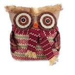 Diva At Home 14" Brown and Red Nordic Owl with Scarf Christmas Throw Pillow
