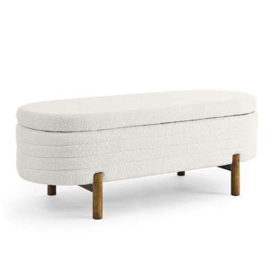 VisioGear Oval Ottoman, Storage Bench with Wood Legs for Living Room, Beige, 46.06"*17.72"*16.34"
