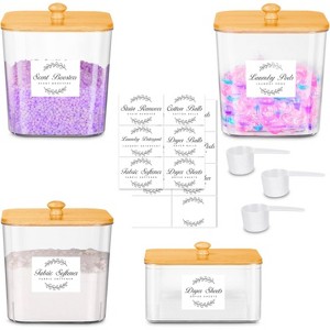3-Pack Clear Laundry Pods Container & Dryer Sheet Holder Set with Bamboo Lids and Labels for Scent Booster, Powder, Pod Organization - 1 of 4