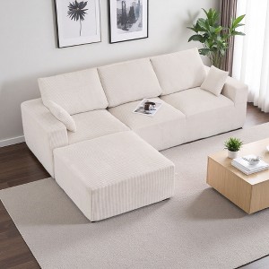 113" Corduroy L-Shaped Modular Boneless Sectional Sofa with Chaise & Ottoman - 1 of 3