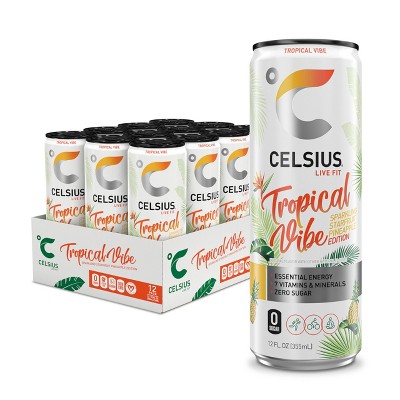 Celsius Sparkling Tropical Vibe, Functional Essential Energy Drink 12 Fl Oz (Pack Of 12)