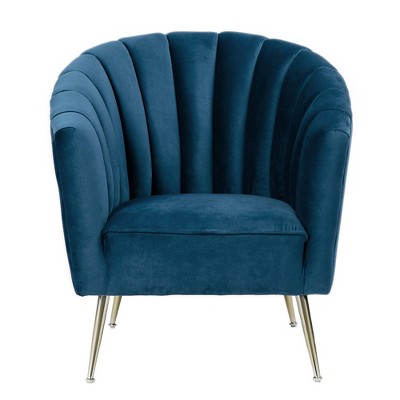 Rosemont Blue Velvet Barrel Accent Chair with Gold Legs
