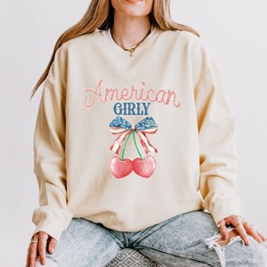 Simply Sage Market American Girly Cherries Coquette Lightweight Garment Dyed Sweatshirt - 1 of 4