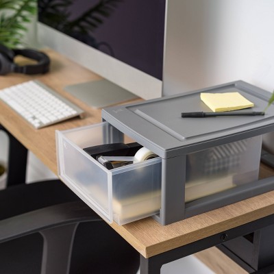 Gray Mini Stackable Plastic Storage Drawer Set
