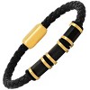 Steeltime Men's black braided leather, 18k gold plated beads and black simulated onyx bracelet - 2 of 4
