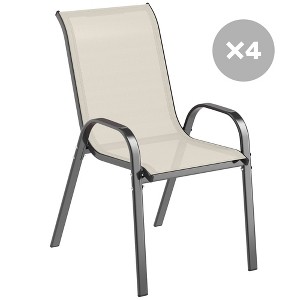 Outsunny Outdoor Dining Chairs Set of 4, Stackable Outdoor Patio Chairs with High Back, Breathable Mesh Seat for Garden Lawn Backyard, Beige - 1 of 4