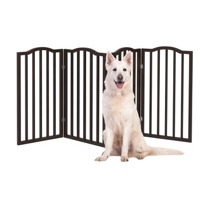 Espresso Brown Freestanding Metal Pet Gate for Doorways and Stairs
