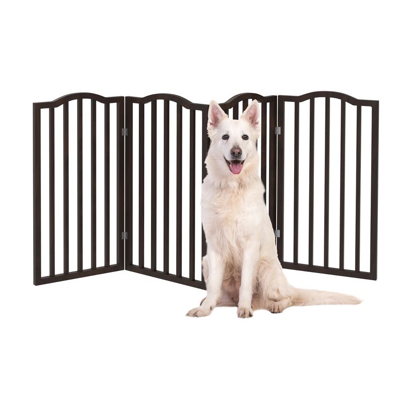 Indoor Pet Gate - 4-Panel Folding Dog Gate for Stairs or Doorways - 72x32-Inch Tall Freestanding Pet Fence for Cats and Dogs by PETMAKER (Brown), 2 of 4