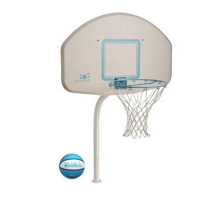 Dunn-Rite Deck Shoot In Ground Pool Basketball Hoop with Stainless Steel Rim, Durable Aluminum Pole, and Brass Anchor, White and Blue