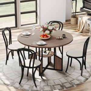 Round Dining Table for 4-6 People, 59" Kitchen Dining Room Dinner Table with Storage Shelf, Waterproof Wooden Table Top for Kitchen, Living Room - 1 of 4