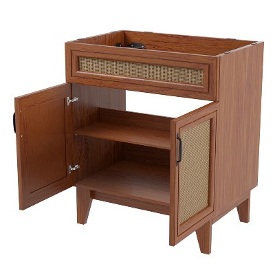 Javer 30" Walnut Rattan Modern Farmhouse Bath Vanity Cabinet