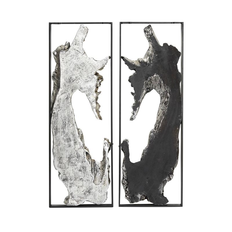Set of 2 Magnesium Oxide Abstract Handmade Live Edge Wall Decors with Black Frame Silver - Olivia &#38; May, 3 of 7