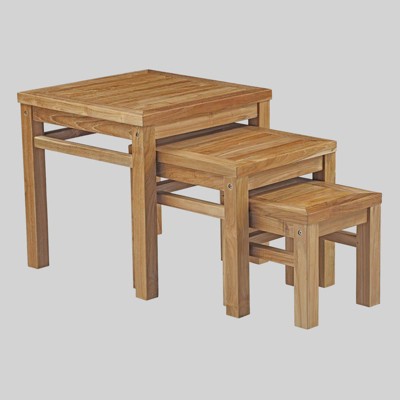 Marina Teak Outdoor Patio Nesting Table - Natural - Modway